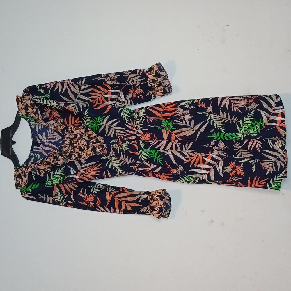The Webster‎ Miami At Target Size XL Palm Print Navy Ruffle Long Sleeve Dress